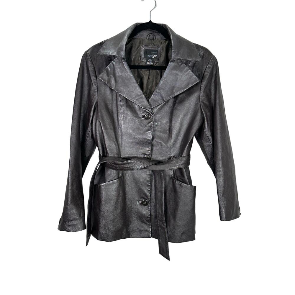 Vintage 90s Y2K East 5th Genuine Leather Brown Belted Jacket size Large